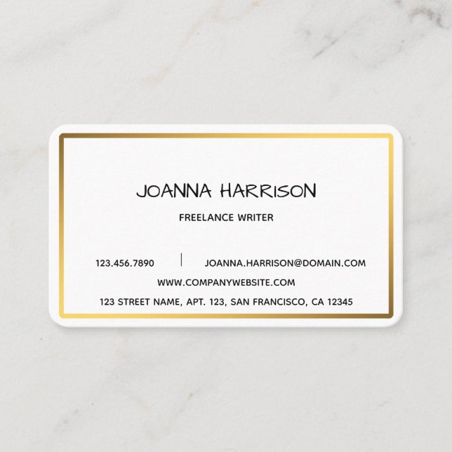 Minimalist Elegant Modern Shiny Gold Frame Editor Business Card (Front)