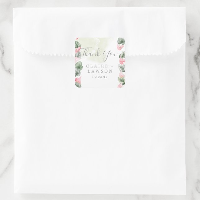Minimalist Elegant Modern Thank You Classic Round Square Sticker (Bag)