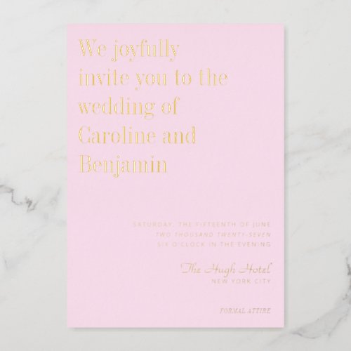 Minimalist Elegant Modern Wedding Pink Gold Foil Foil Invitation