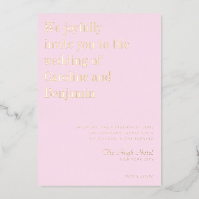 Minimalist Elegant Modern Wedding Pink Gold Foil Foil Invitation (Front)