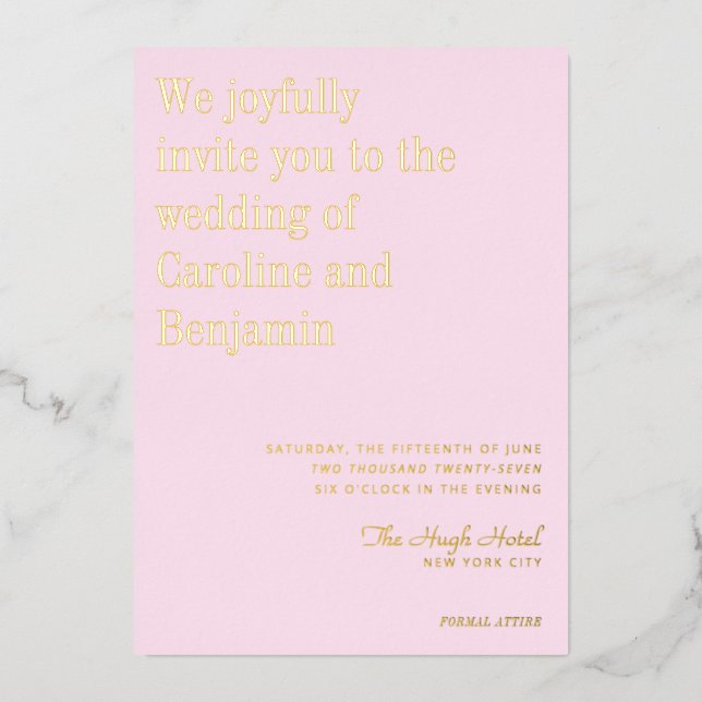 Minimalist Elegant Modern Wedding Pink Gold Foil Invitation (Front)