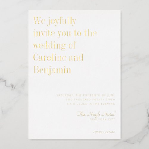 Minimalist Elegant Modern Wedding White Gold Foil Invitation