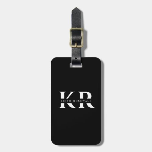 Minimalist Elegant Monogram Black and White Travel Luggage Tag