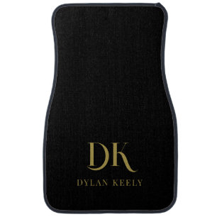 Minimalist Elegant Monogram Black Gold Stylish Car Floor Mat