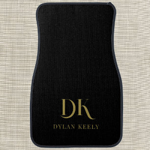 Minimalist Elegant Monogram Black Gold Stylish Car Floor Mat