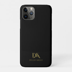 Minimalist Elegant Monogram Black Gold Stylish iPhone 11 Pro Case
