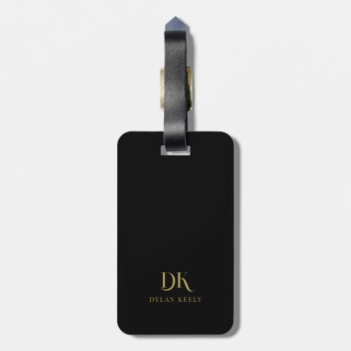 Minimalist Elegant Monogram Black Gold Stylish Luggage Tag