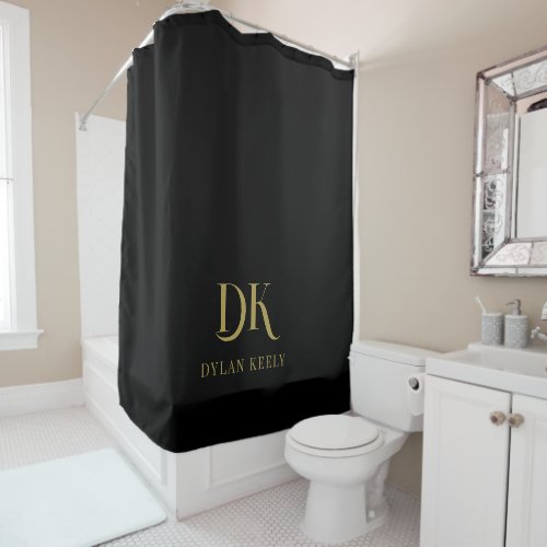 Minimalist Elegant Monogram Black Gold Stylish Shower Curtain
