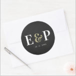 Minimalist Elegant Monogram Contemporary Wedding Classic Round Sticker<br><div class="desc">Minimalist Elegant Monogram Contemporary Wedding Classic Round Sticker . The design has space to add the monogram initials of the bride and groom on a beautiful chalkboard background . These pretty envelope seal stickers can be customized by changing the monograms of the bride and groom and the wedding date ....</div>