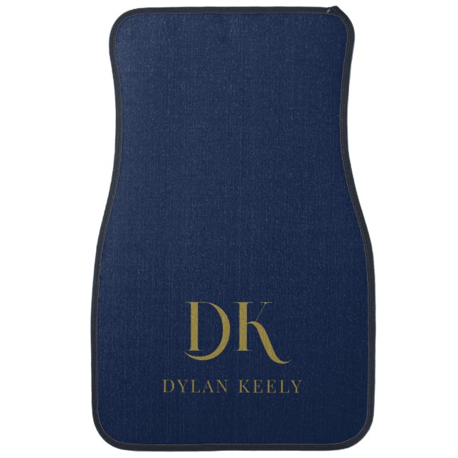 Minimalist Elegant Monogram Dark Blue Gold Stylish Car Floor Mat (Front)