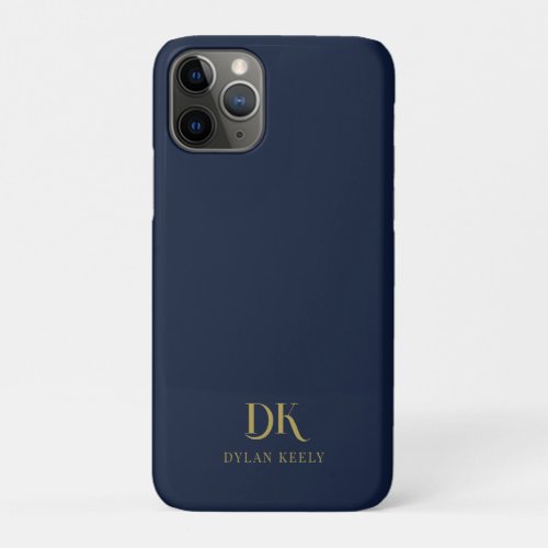 Minimalist Elegant Monogram Dark Blue Gold Stylish iPhone 11 Pro Case