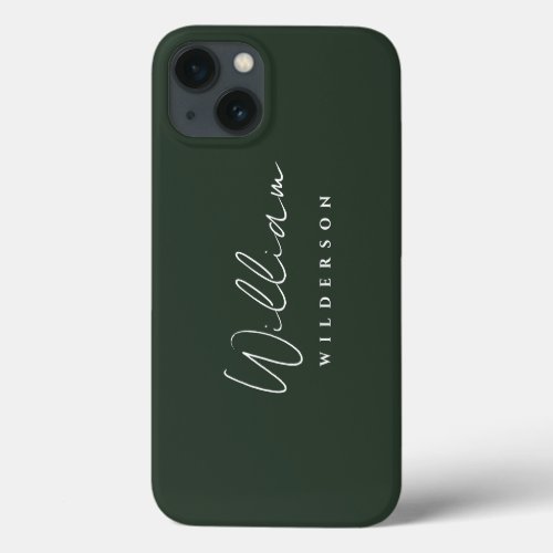 Minimalist Elegant Monogram Dark Green Forest iPhone 13 Case