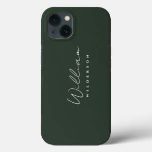 Minimalist Elegant Monogram Dark Green Forest iPhone 13 Case
