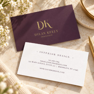 Minimalist Elegant Monogram Dark Maroon Red Gold Business Card