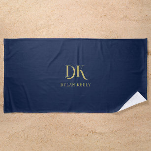 Minimalist Elegant Monogram Dark Navy Blue Stylish Beach Towel