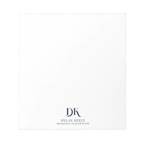Minimalist Elegant Monogram Dark Navy Blue Stylish Notepad