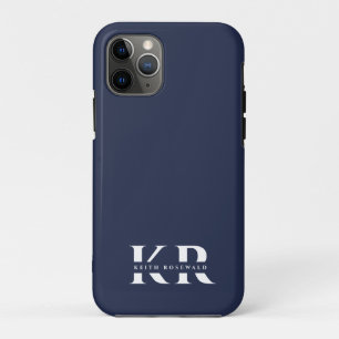 Minimalist Elegant Monogram Dark Navy Blue White iPhone 11 Pro Case