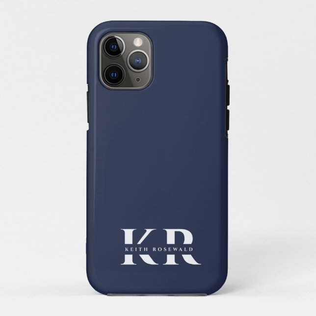 Minimalist Elegant Monogram Dark Navy Blue White Case-Mate iPhone Case (Back)