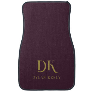 Minimalist Elegant Monogram Dark Red Gold Stylish Car Floor Mat
