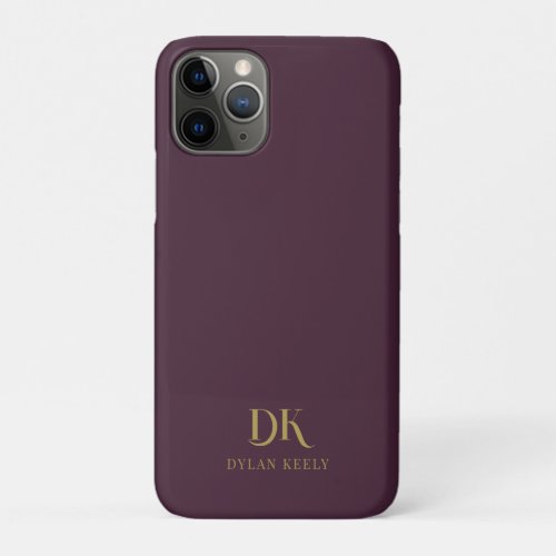 Minimalist Elegant Monogram Dark Red Gold Stylish iPhone 11 Pro Case