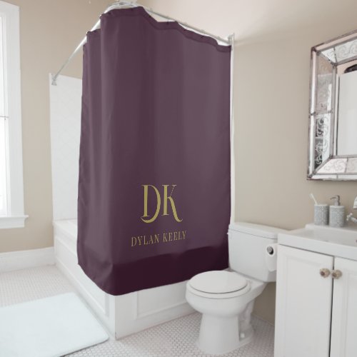 Minimalist Elegant Monogram Dark Red Gold Stylish Shower Curtain