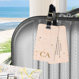Minimalist Elegant Monogram Gold Peach Pink Luggage Tag