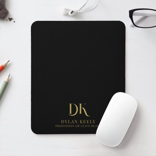 Minimalist Elegant Monogram Modern Black Stylish Mouse Pad