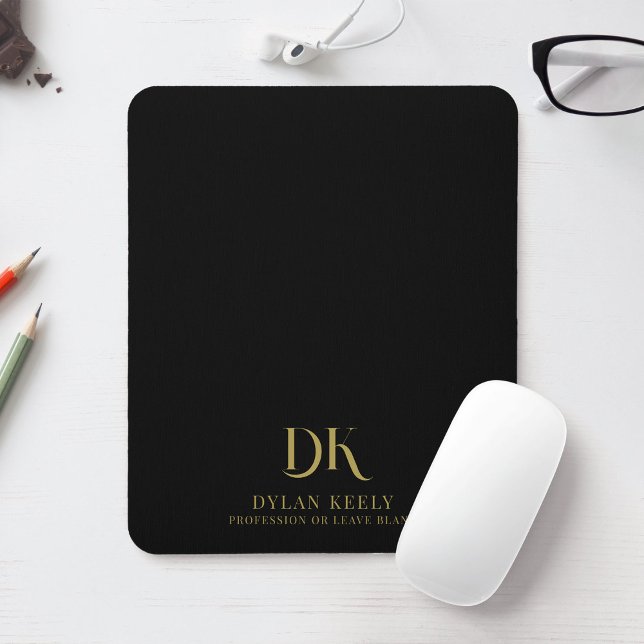 Minimalist Elegant Monogram Modern Black Stylish Mouse Pad (Creator Uploaded)