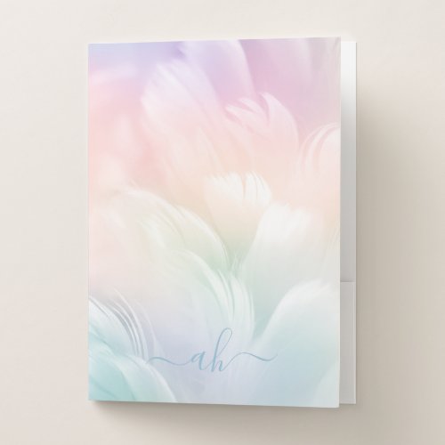 Minimalist Elegant Monogram Pastel Rainbow Feather Pocket Folder