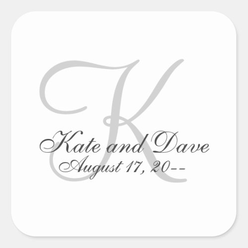 Minimalist Elegant Monogram Simple Wedding Favor Square Sticker
