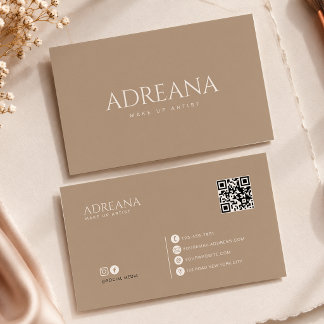 Minimalist Elegant Mushroom Taupe Qr Code Business Card