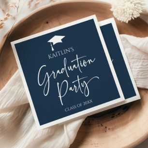Minimalist Elegant Navy Blue Graduation Party Napkins