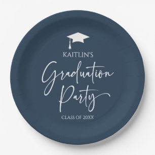 Minimalist Elegant Navy Blue Graduation Party Paper Plates