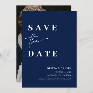 Minimalist Elegant Navy Blue Photo Save the Date Invitation
