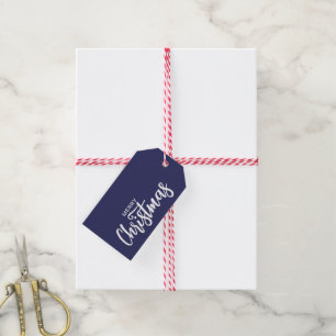 Minimalist Elegant Navy Blue White Merry Christmas Gift Tags
