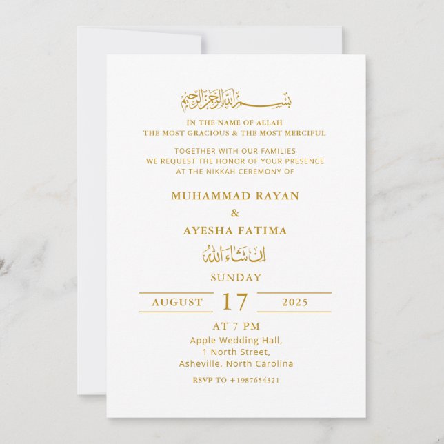 Minimalist Elegant Nikkah Arabic Islamic Wedding Invitation (Front)