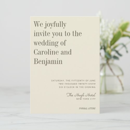 Minimalist Elegant Olive Cream Modern Wedding Invitation