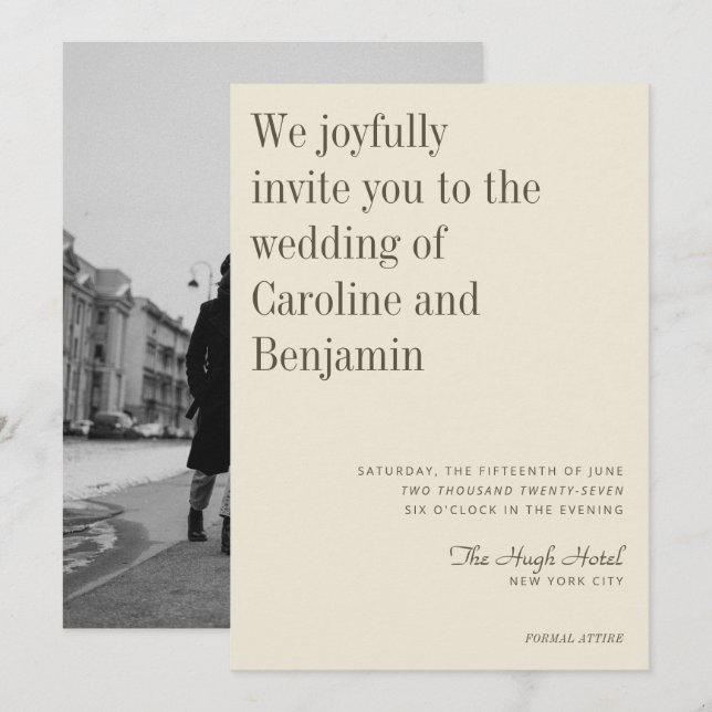 Minimalist Elegant Olive Cream Photo Wedding  Invitation (Front/Back)