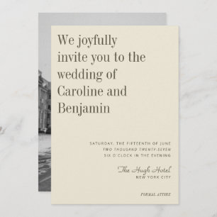 Minimalist Elegant Olive Cream Photo Wedding Invitation