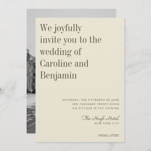 Minimalist Elegant Olive Cream Photo Wedding  Invitation