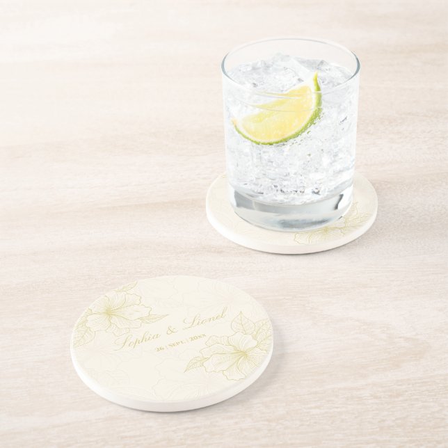 Minimalist Elegant Outline Floral Wedding Coaster (Side)