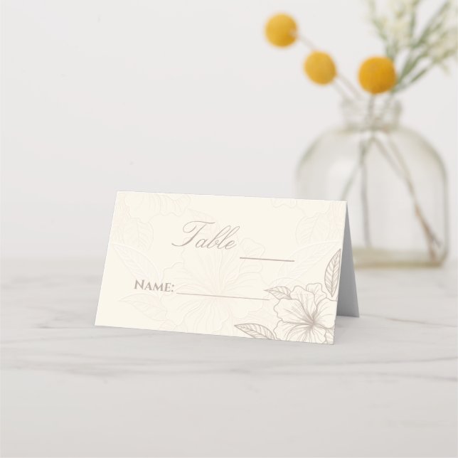 Minimalist Elegant Outline Floral Wedding Place Card (Front)