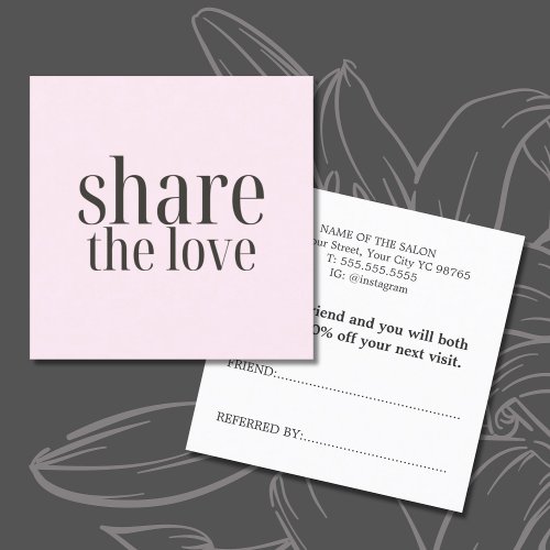 Minimalist Elegant Pale Rose Bold Beauty Salon Referral Card