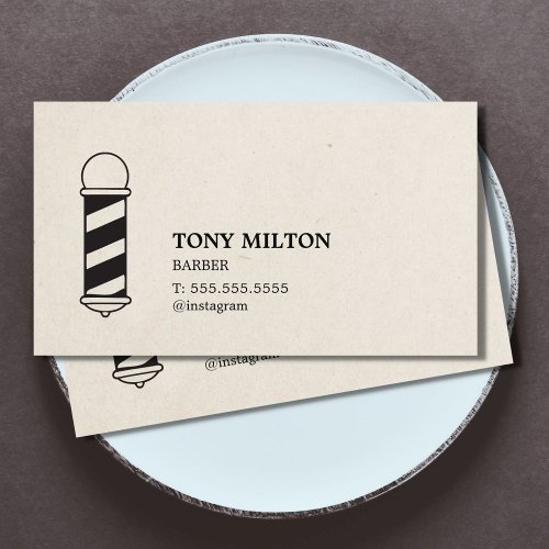 Minimalist Elegant Paper Texture Barber Pole Business Card