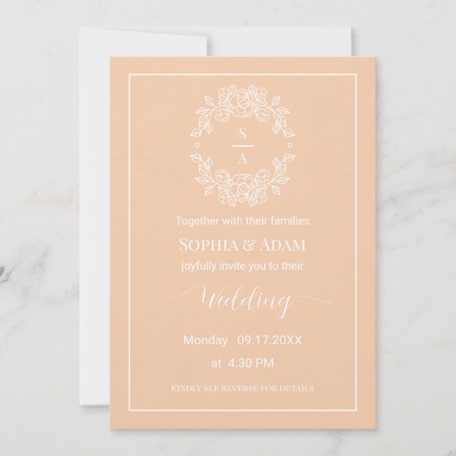 Minimalist Elegant Peach Wedding Invitation Card  (Front)