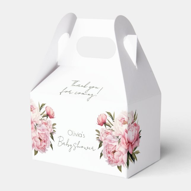 Minimalist elegant peonies baby shower favor boxes (Front Side)