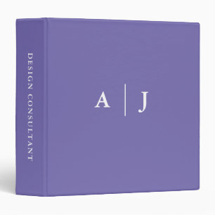 Minimalist Elegant Periwinkle Purple Two Monogram 3 Ring Binder