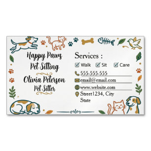 Minimalist Elegant Pet Sitter Magnetic Business Card Magnet