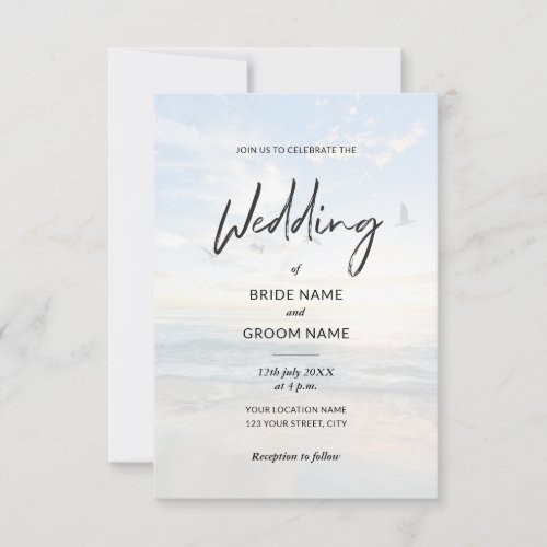 Minimalist Elegant Photo Beach Wedding Invitation