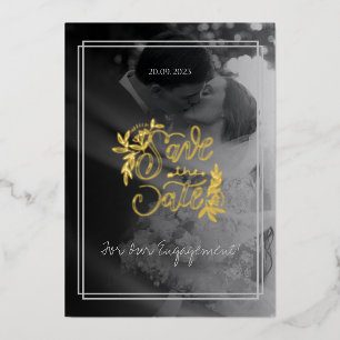 Minimalist Elegant Photo Engagement Gold Script Foil Invitation